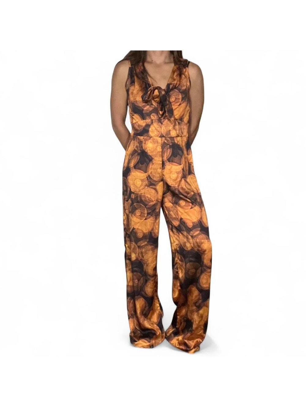 Javier Simorra Orange and Black Jumpsuit Size 4